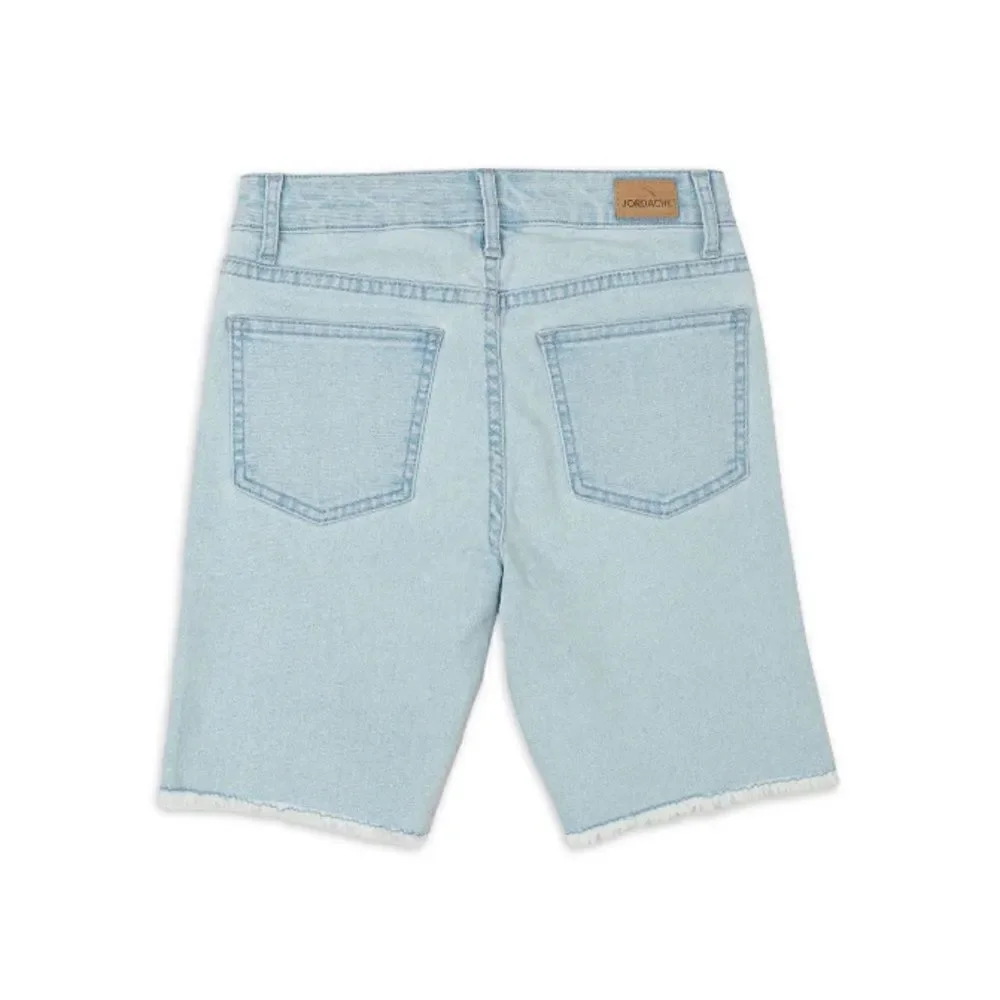 Girls Sleeveless Woven Tank Top & Crochet Denim Bermuda Shorts 2-Piece Set